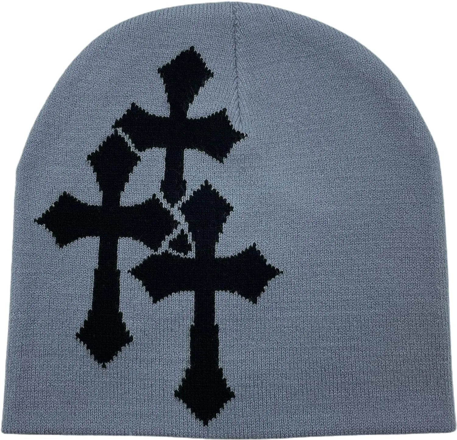 Y2K Dark Cross Wool Hat - Cross Pattern Fashion Loose Pile Knit Hat for Cold Weather - Autumn and Winter